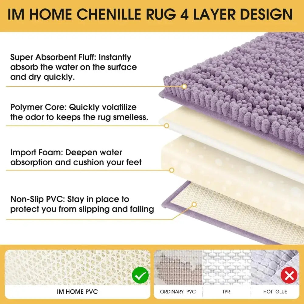 Upgrade Extra Large Lavender Bathroom Rug Set 3 Pieces Ultra Soft Thick Absorbent Bath Mats Non Slip Chenille Toilet Mat from PriceLows™