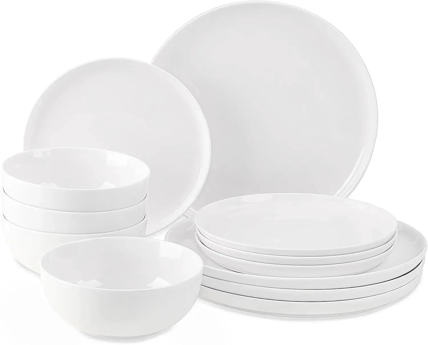 Plates and Bowls Sets, 12 Pieces Dinnerware Sets, Ceramic Dishes Set for 4, White Kitchen Dishware Set, Microwave and Di from PriceLows™
