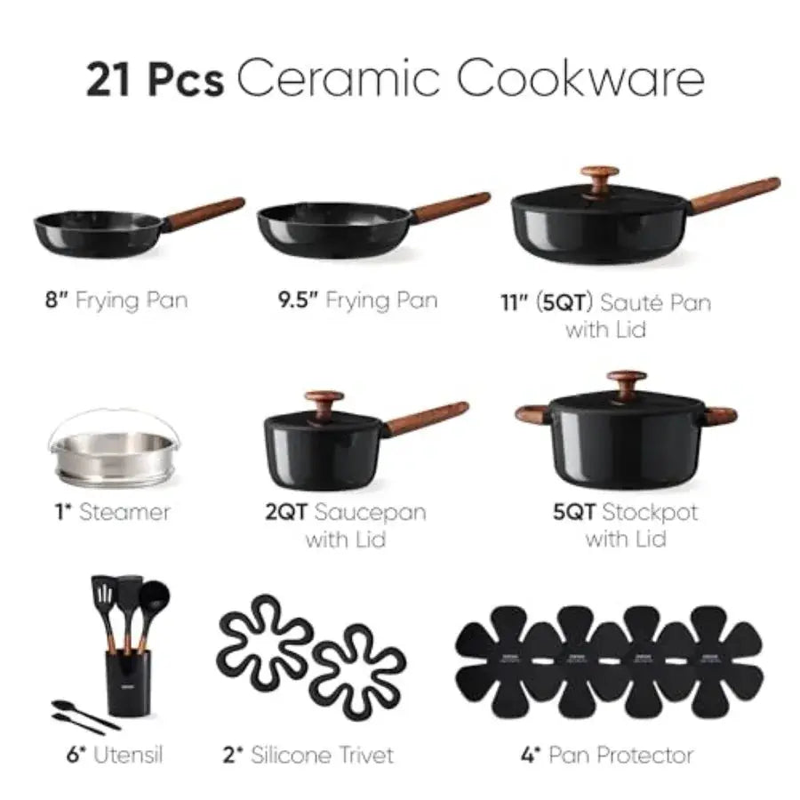 21pcs Cookware Set Nonstick Pots and Pans Set, Ceramic Cookware Set Induction Cookware, Non toxic Healthy Non Stick Kitchen Coo from PriceLows™