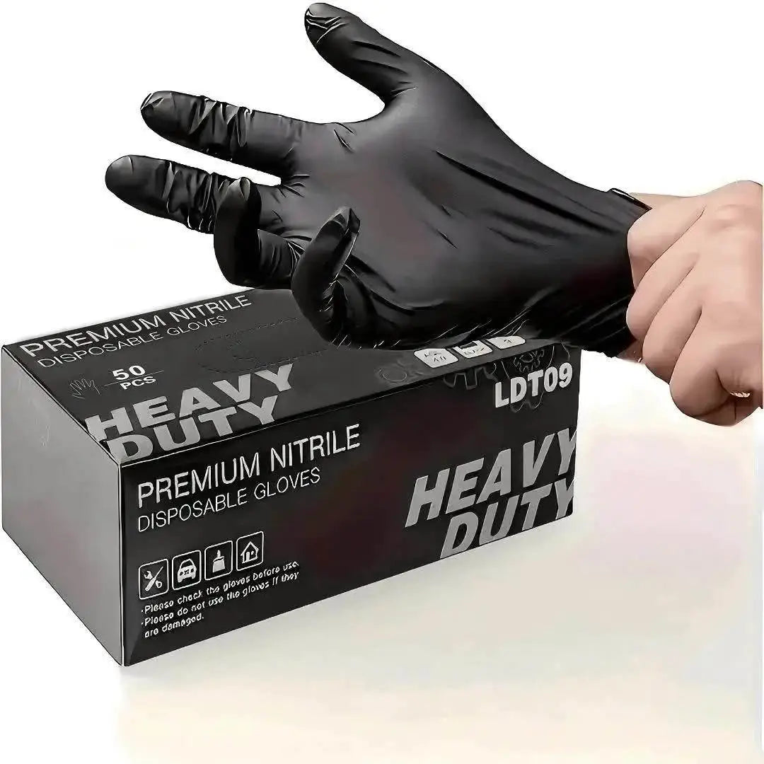 Industrial grade black disposable nitrile gloves, thickened, durable, oil resistant, stab resistant gloves, tattoo resistant, automotive repair, food processing protective gloves from PriceLows™