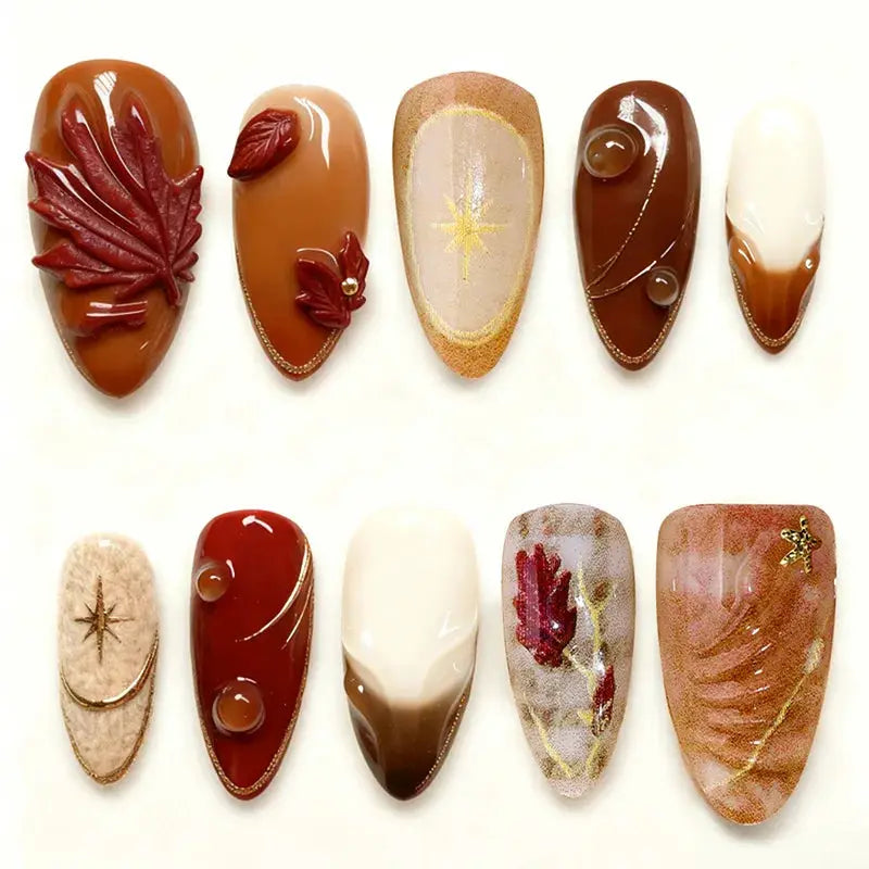 Almond Press On Nails | Acrylic Finish | Pearl Flower Design | 24 Piece Set