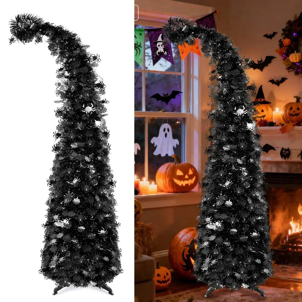 Artificial Black Christmas Tree | 59 Inch | Collapsible Design | With Stand