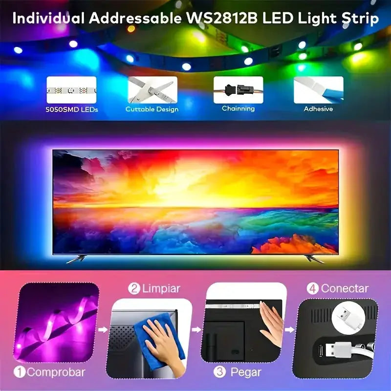 WS2812B RGBIC 5050RGB LED Strip Light App Control Chasing Effect Lights Flexible Tape Diode Ribbon TV BackLight Room Decorate from PriceLows™