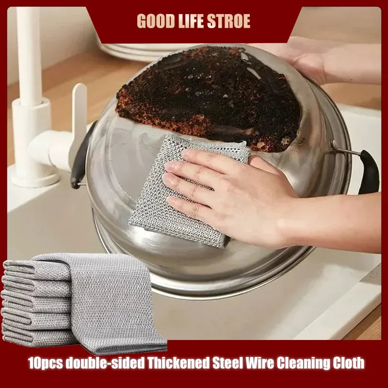Steel Wire Cleaning Cloth | Double-Sided | Non-Scratch | 10 Pack