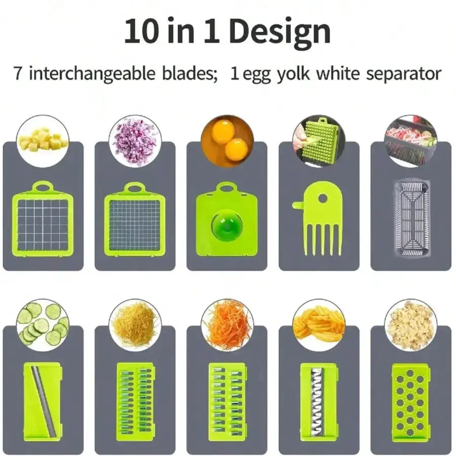 Vegetable Chopper | 16 In 1 With 8 Blades | Shredder Strainer Container