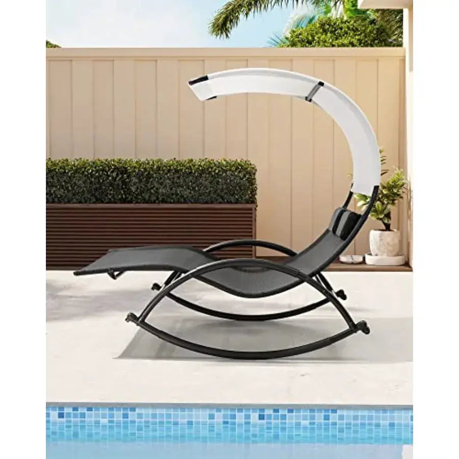 Outdoor Double Chaise Lounge Chair with Canopy and Wheels, 2 Person Patio Rocking Lounge Chair with Sun Shade and Headrests for from PriceLows™