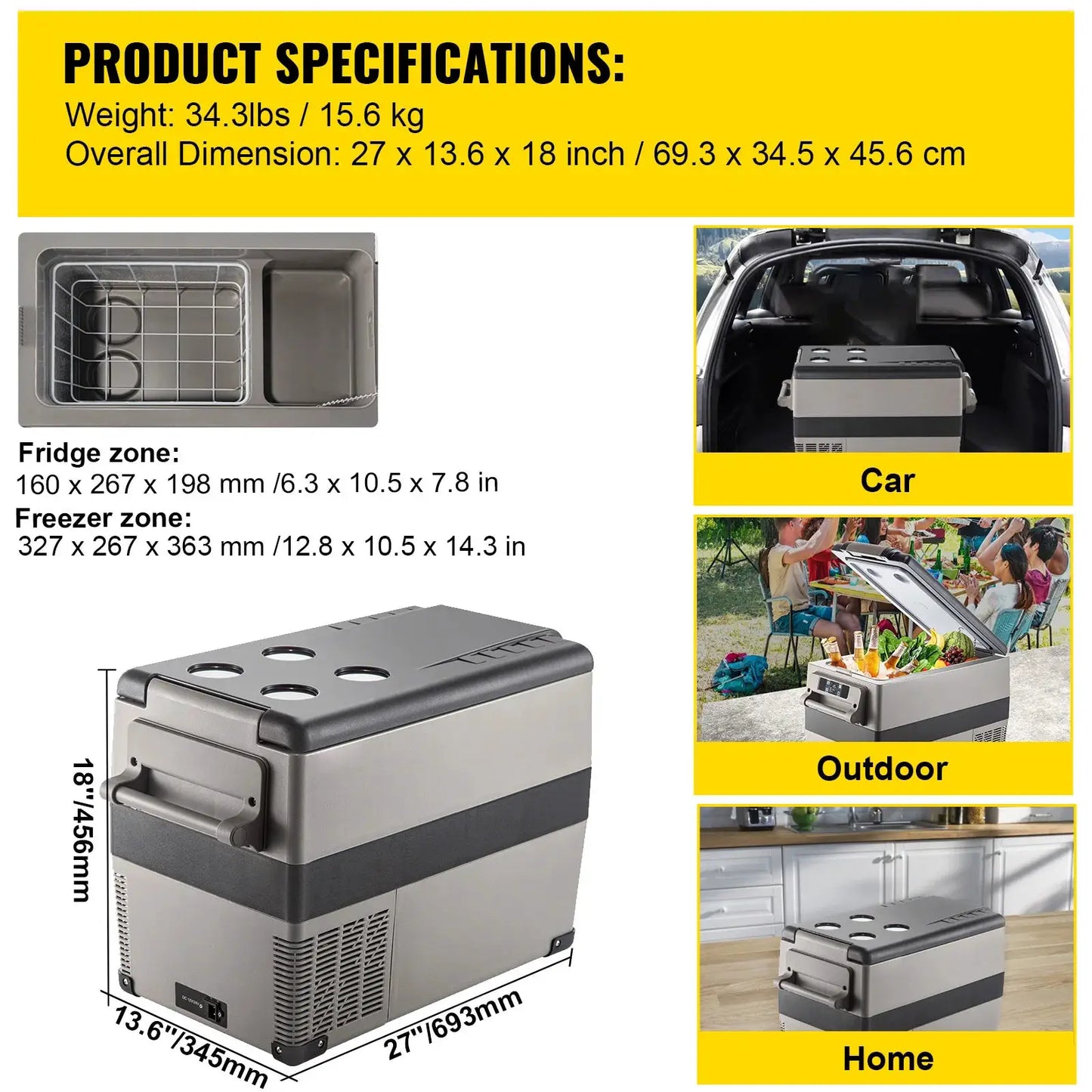 SucceBuy 20L 22L 35L 45L 55L Car Refrigerator Mini Fridge Freezer Portable Compressor Cooler DC 110-240V Ice Box for Camping from PriceLows™