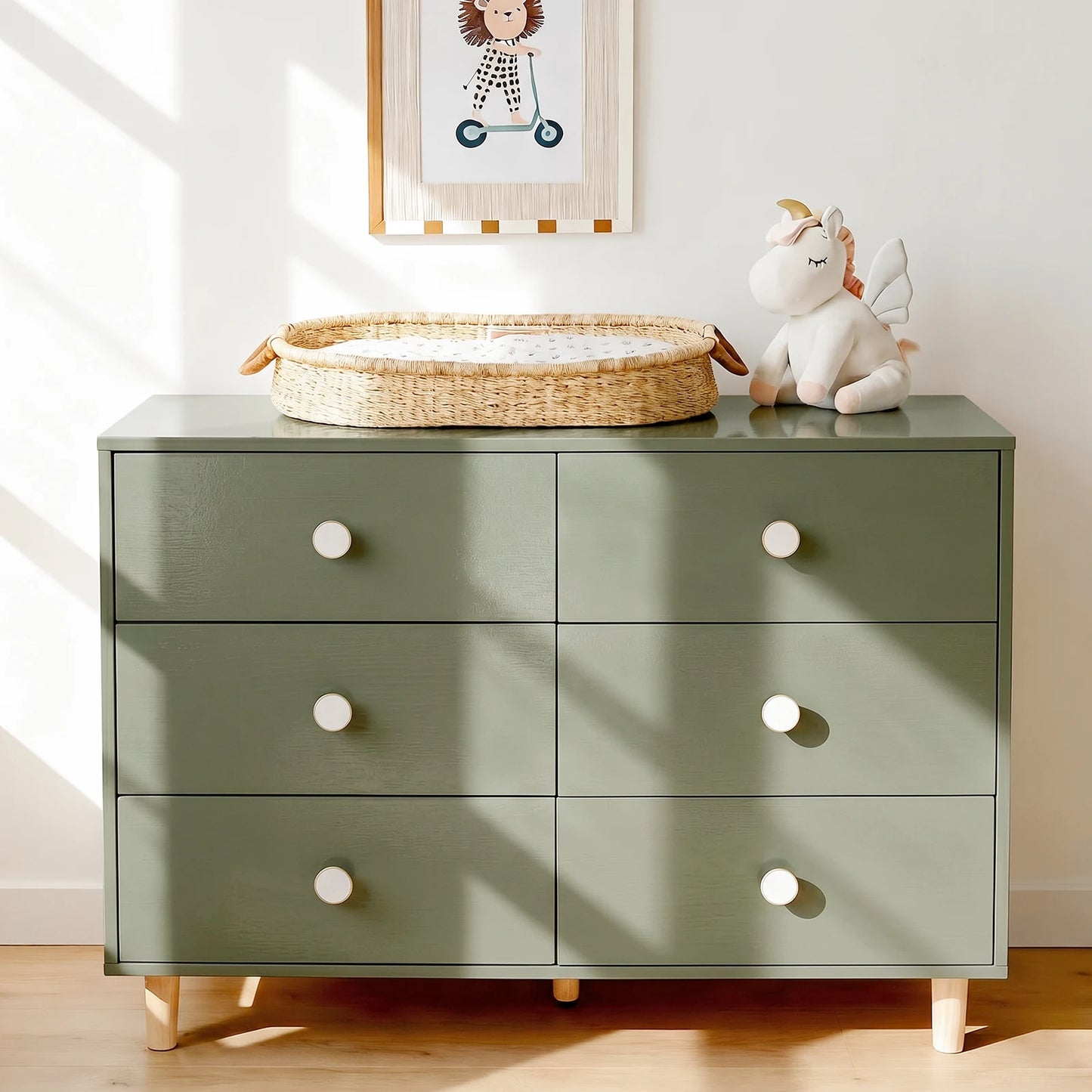 Baby Dresser | 6 Drawers | Solid Wood Legs | White Finish