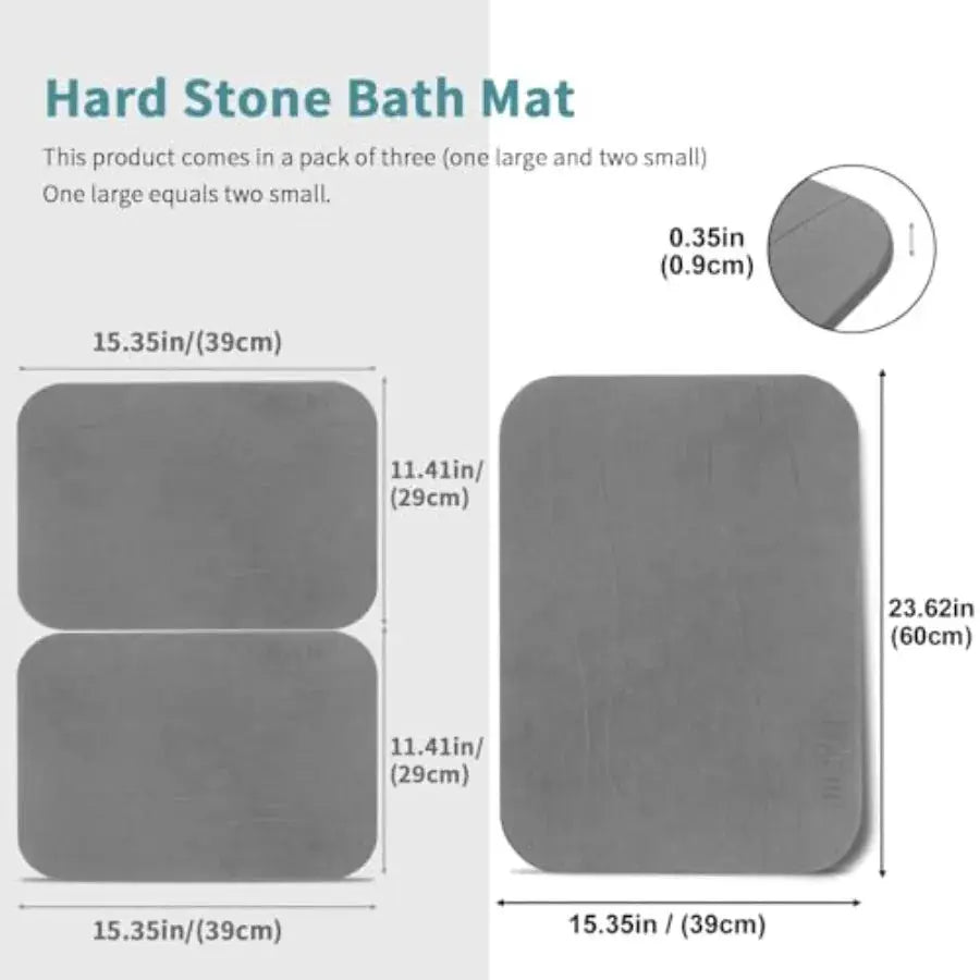Stone Bath Mat, Set of 3, Diatomaceous Earth Shower Mat, Non-Slip Super Absorbent Quick Drying Bath Mat for Bathroom Floor, Gre from PriceLows™
