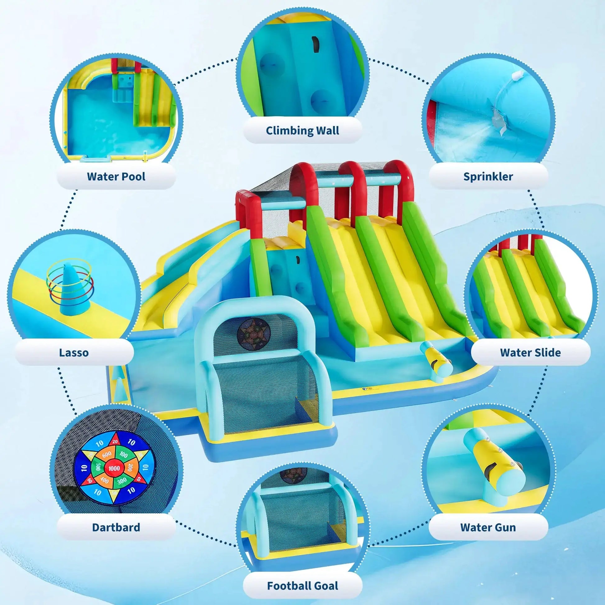 Inflatable Bounce House With 3 Slides, Water Slide Bouncy Castle With Splash Pool & Blower For Kids Indoor Outdoor Play Center Set from PriceLows™