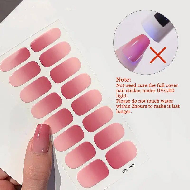 14/16Tips Full Cover Gradient Nail Stickers Multi Color Self Adhesive Slider No Need UV Lamp Cured Press ON Nail Decal from PriceLows™