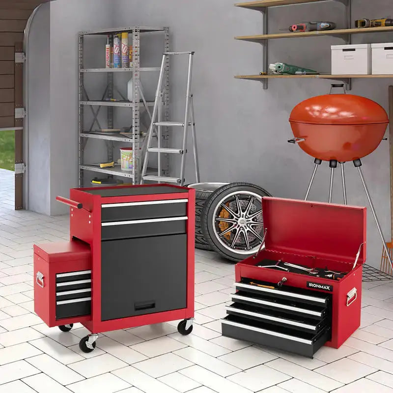 6-Drawer Tool Chest with Heightening Cabinet-Black & Red from PriceLows™