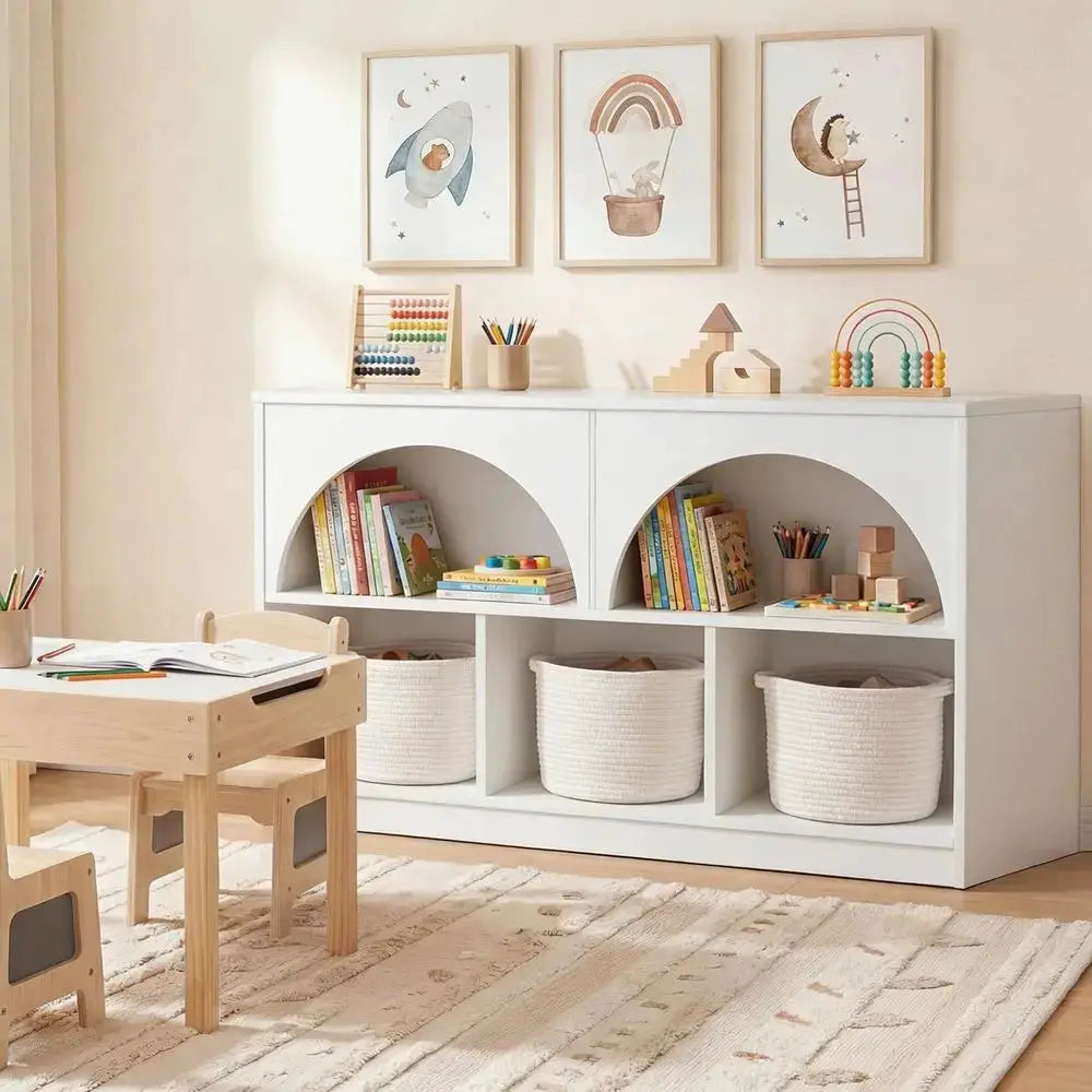 2-Piece Arched Wooden Bookcase Set for Kids, 5-Section Storage Organizer for Toys and Books, Suitable for Playrooms, Nurseries, from PriceLows™