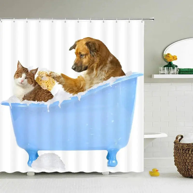 VIKAMA Funny Shower Curtains Bathroom Curtain With Hooks Decor Waterproof Cute Cat Dinosaur 3D Cortinas De Ducha from PriceLows™