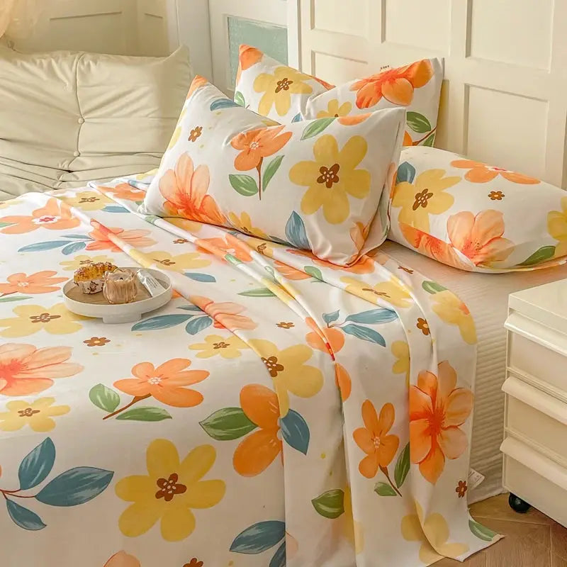 100% Cotton Coarse Weave Flat Sheet, Floral Striped Print Bed Sheet, Breathable Durable All Season Bedding for Kids & Adults from PriceLows™
