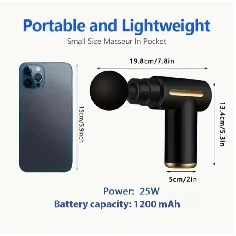 Portable Wireless Massage Gun Electric Deep Tissue Relaxer LED Screen 4 Massage Heads 1200mAh Battery for Body Pain Relief from PriceLows™