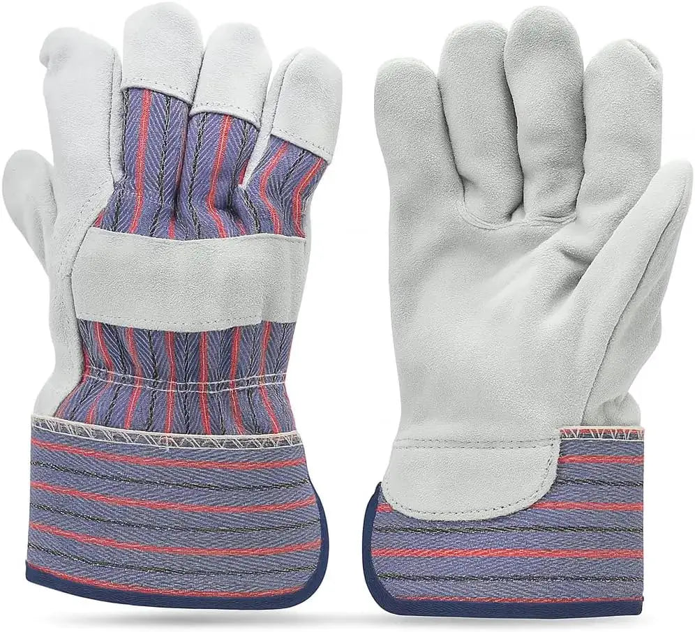 Cowhide Leather Work Gloves with Suede Finish Palm, Rubberized Safety Cuff, 5 Pairs for Heavy Duty Tasks from PriceLows™