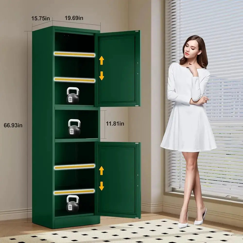 66.93 High Metal 6-Tier Storage Cabinet with 2 Doors, Green, Suitable for Kitchen, Bathroom, Living Room, and More from PriceLows™