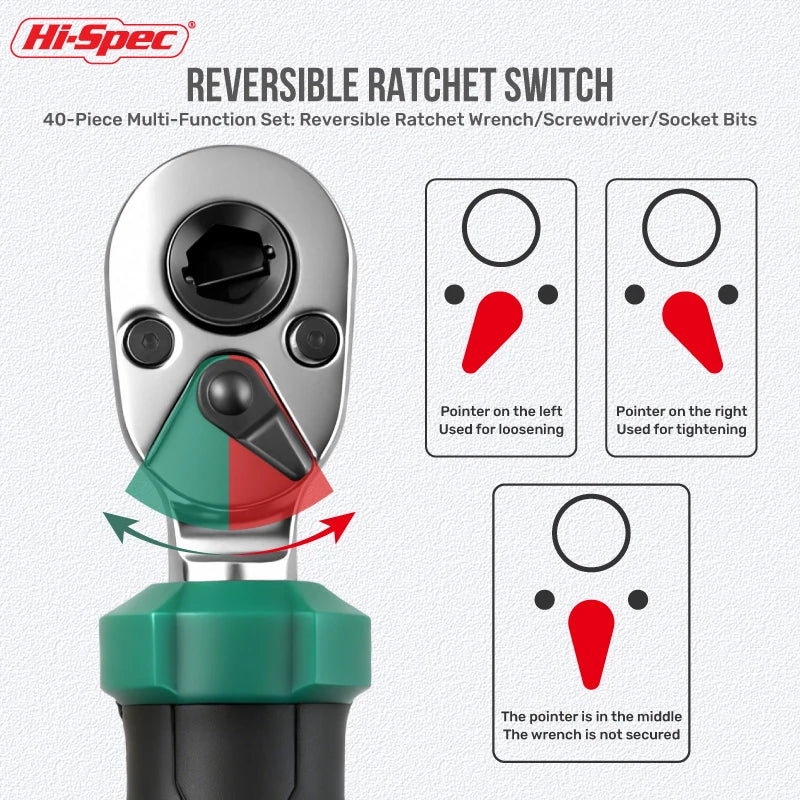 Hi-Spec 1/4" Drive Quick-Release 40 in 1 Ratchet Socket Bit Set Cr-V Steel Phillips/Slotted Screwdrivers for Repair & Hand Tools from PriceLows™