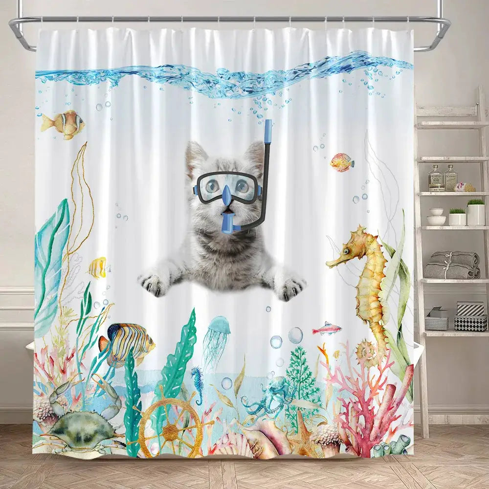 Funny Bathing Dinosaur Shower Curtains Black Cat Animal Silhouette Kids Bath Curtain Modern Polyester Bathroom Decor with Hooks from PriceLows™