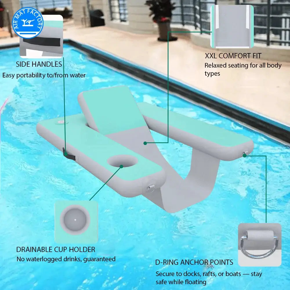 Inflatable Pool Float Lounger | Cup Holder | Backrest | Blue