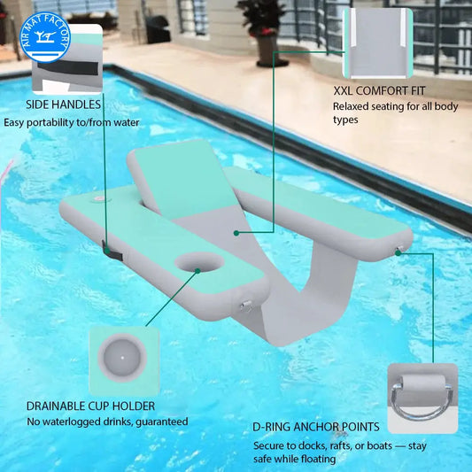 Inflatable Pool Float Lounger | Cup Holder | Backrest | Blue