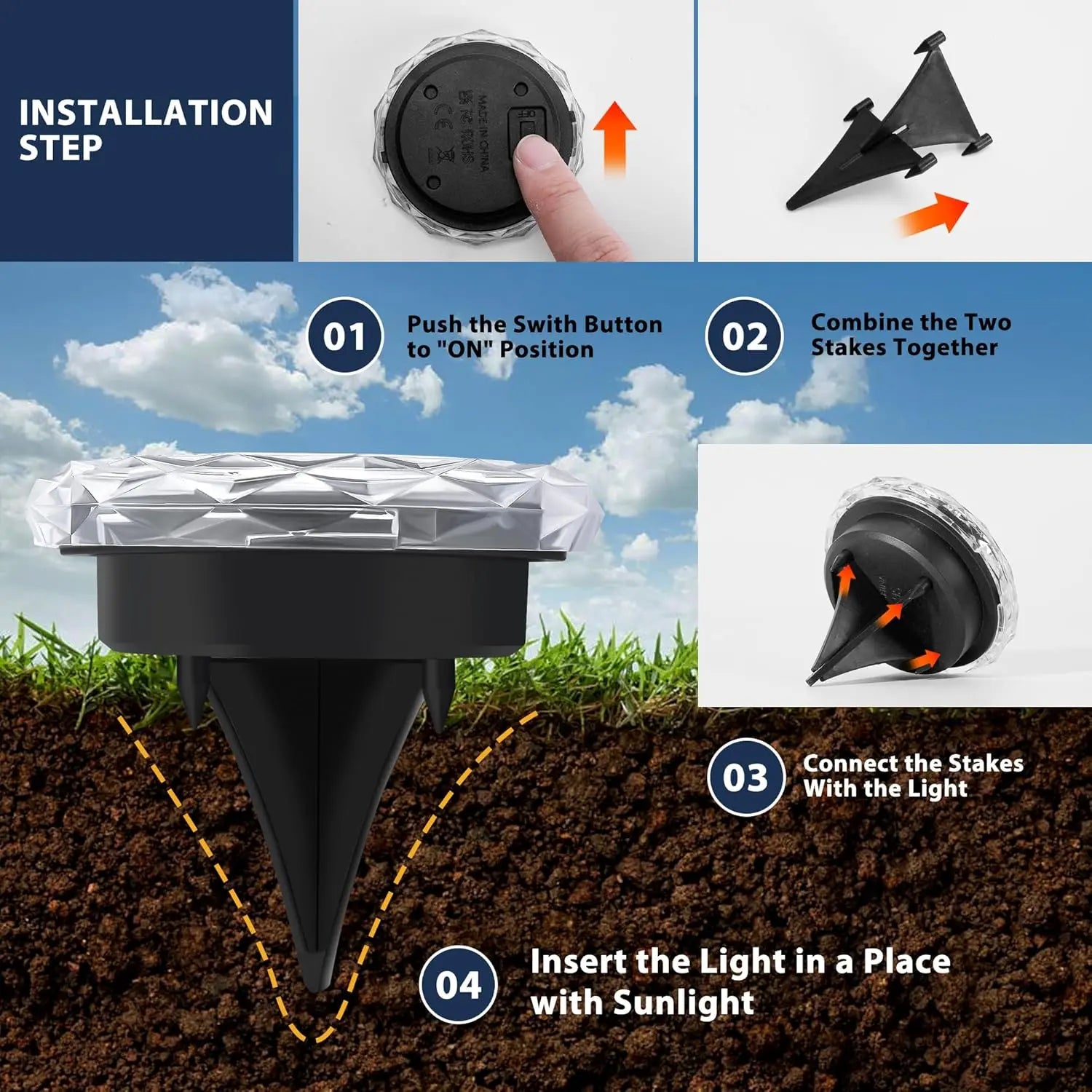 4/8/12PCS Solar Lights Outdoor Waterproof 8 LED Solar Ground Light Warm White Solar Buried Light for Patio Garden Lawn Driveway from PriceLows™