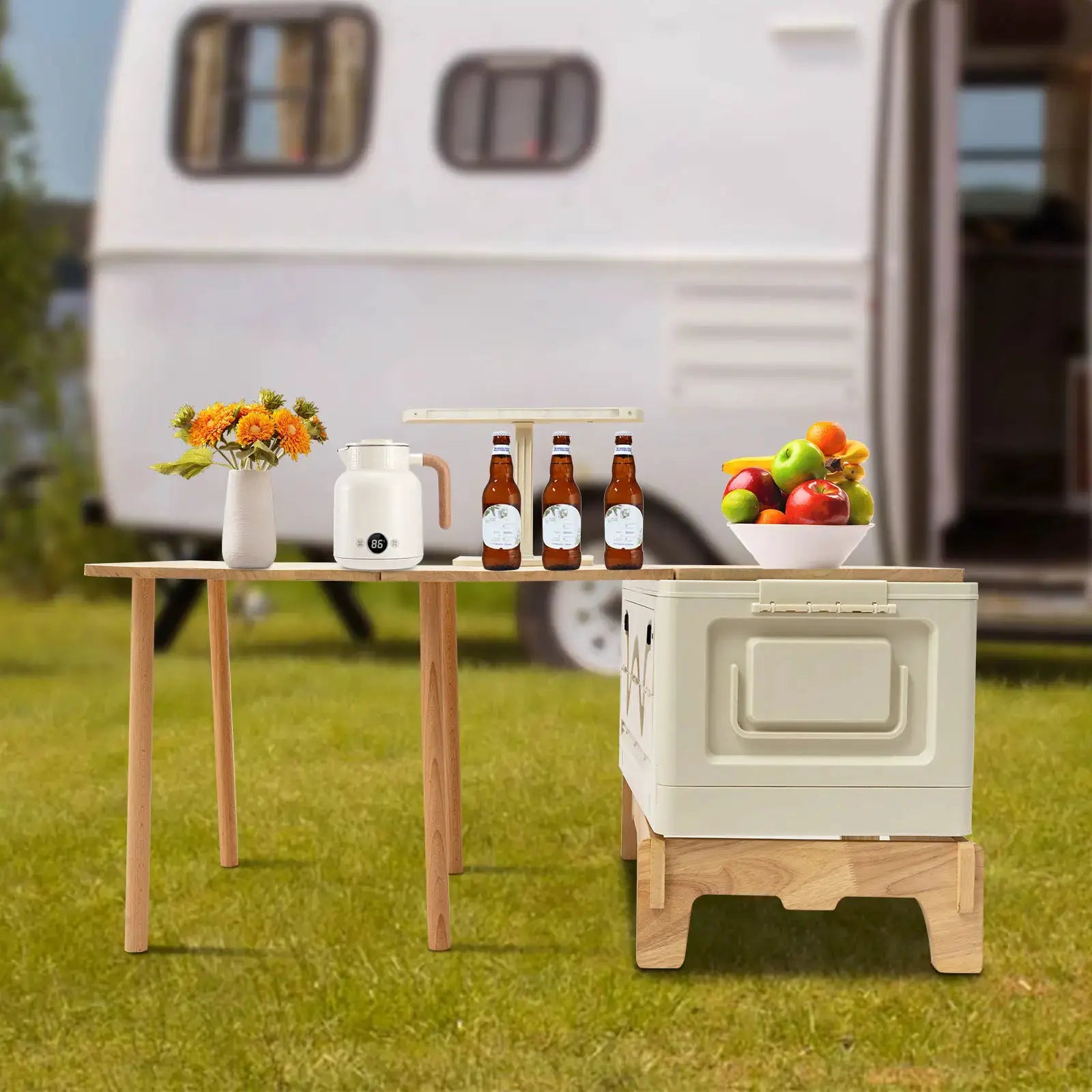 Folding Camping Table with Storage Space, Small Portable Foldable Compartment Table Suitable for Indoor, Outdoor, Barbecue from PriceLows™
