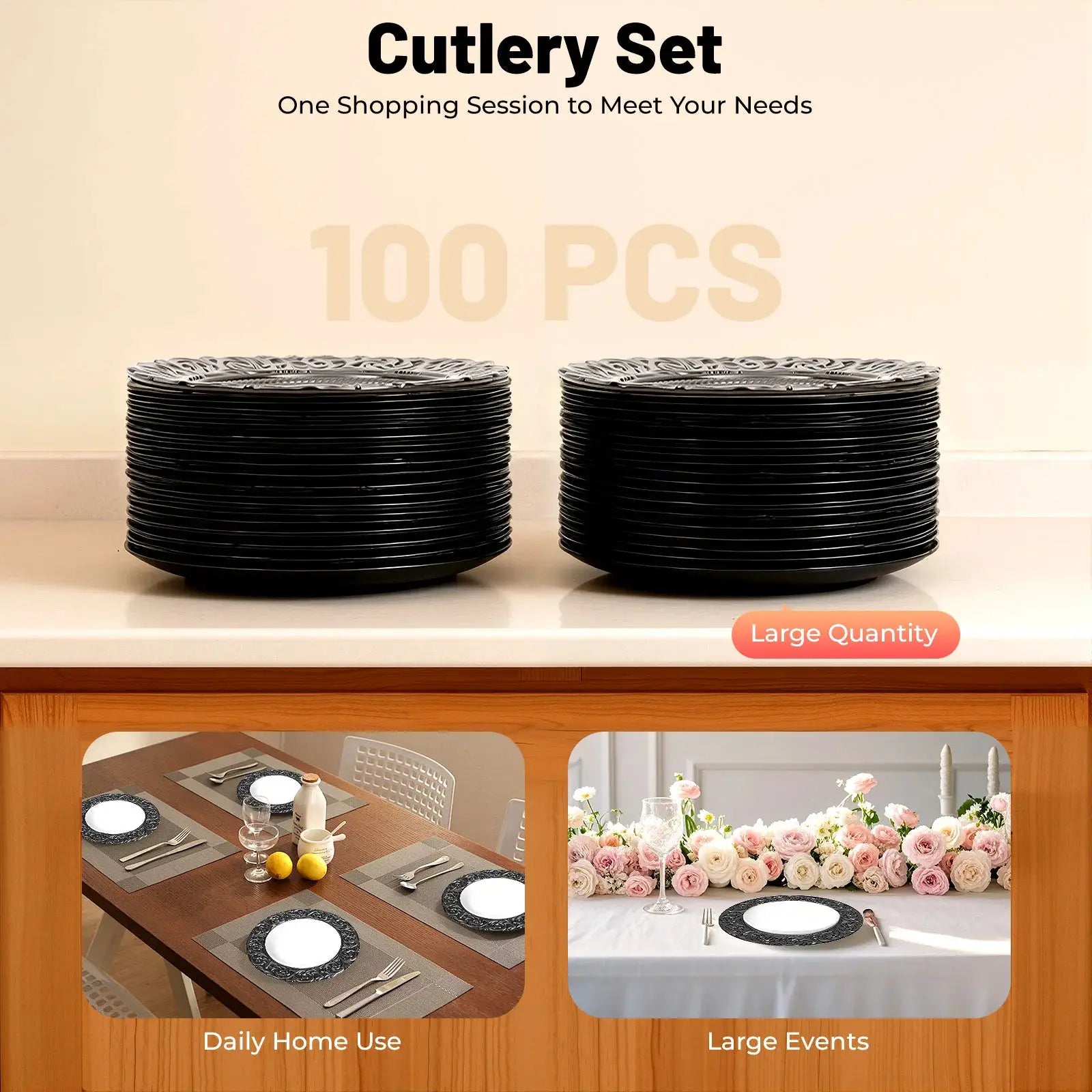100 PCS Black Charger Plates Set, Round Charger Plates, Reusable Serving Plates 33*2cm for Birthday Parties, Holidays, Weddings from PriceLows™