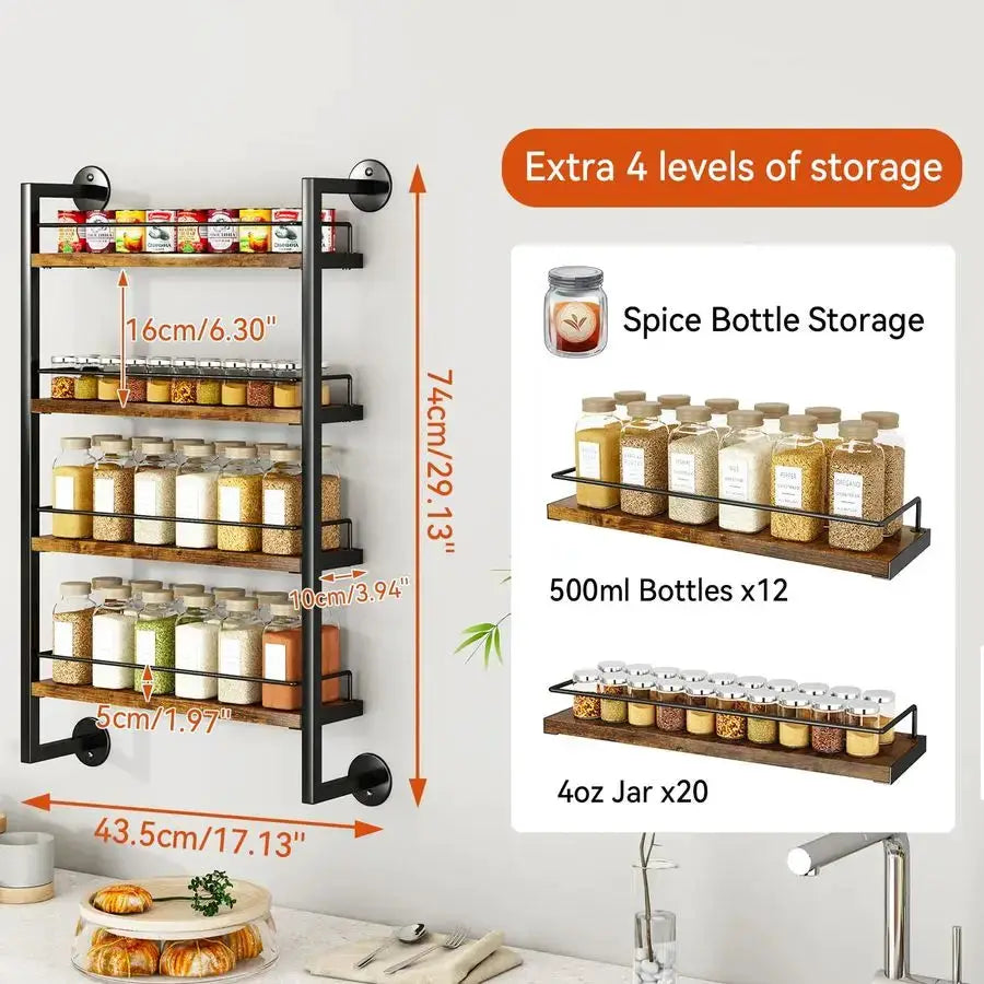 Spice Rack Wall Mount,4 Tier Hanging Seasoning Organizer,Large Spice Rack for Wall for up to 50 Jars,Spice Organization for Kitc from PriceLows™