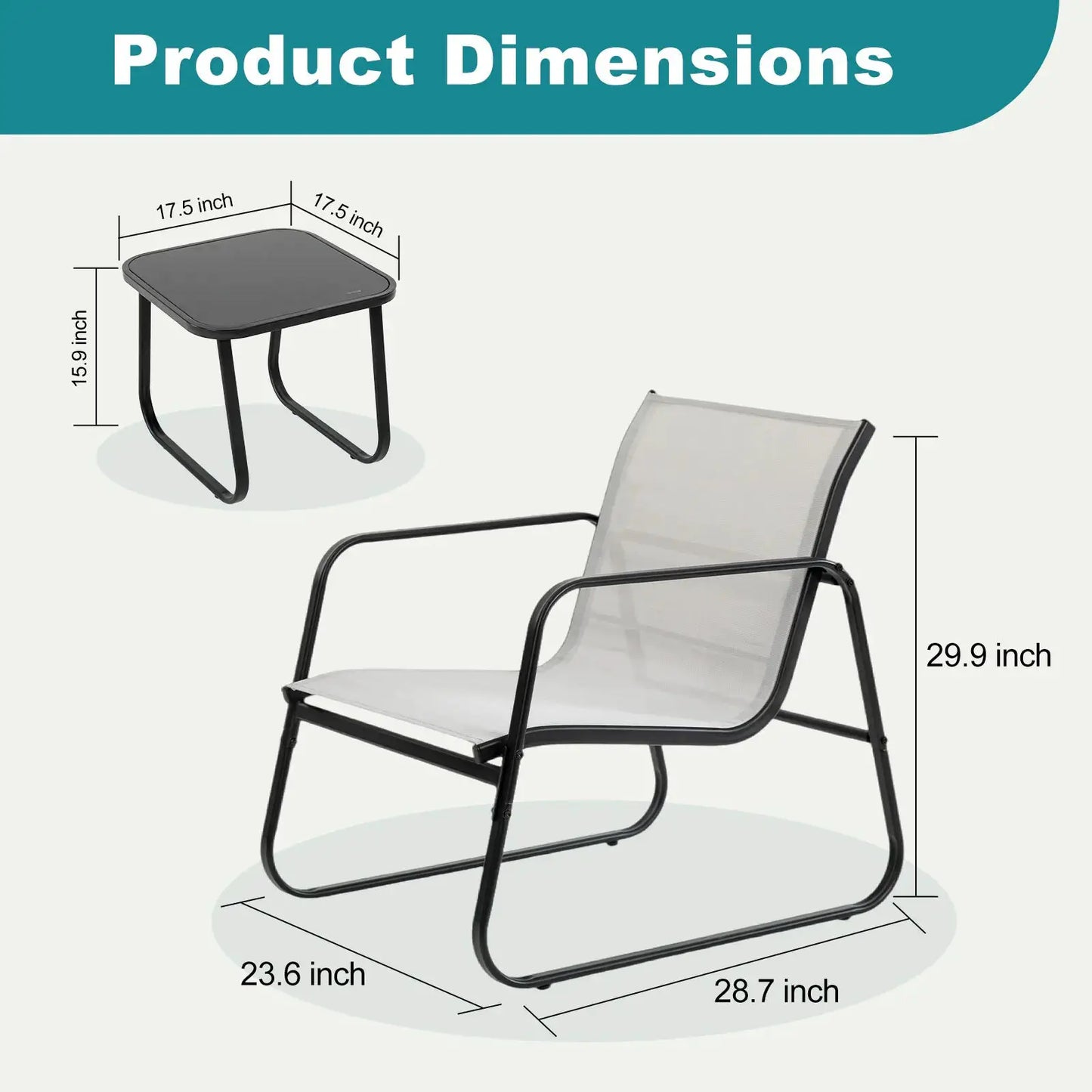JHK Patio Furniture 3 Pieces Set with Table Outdoor Metal Frame Lumbar Support Mesh Backrest Sectional Balcony Sets for Garden from PriceLows™