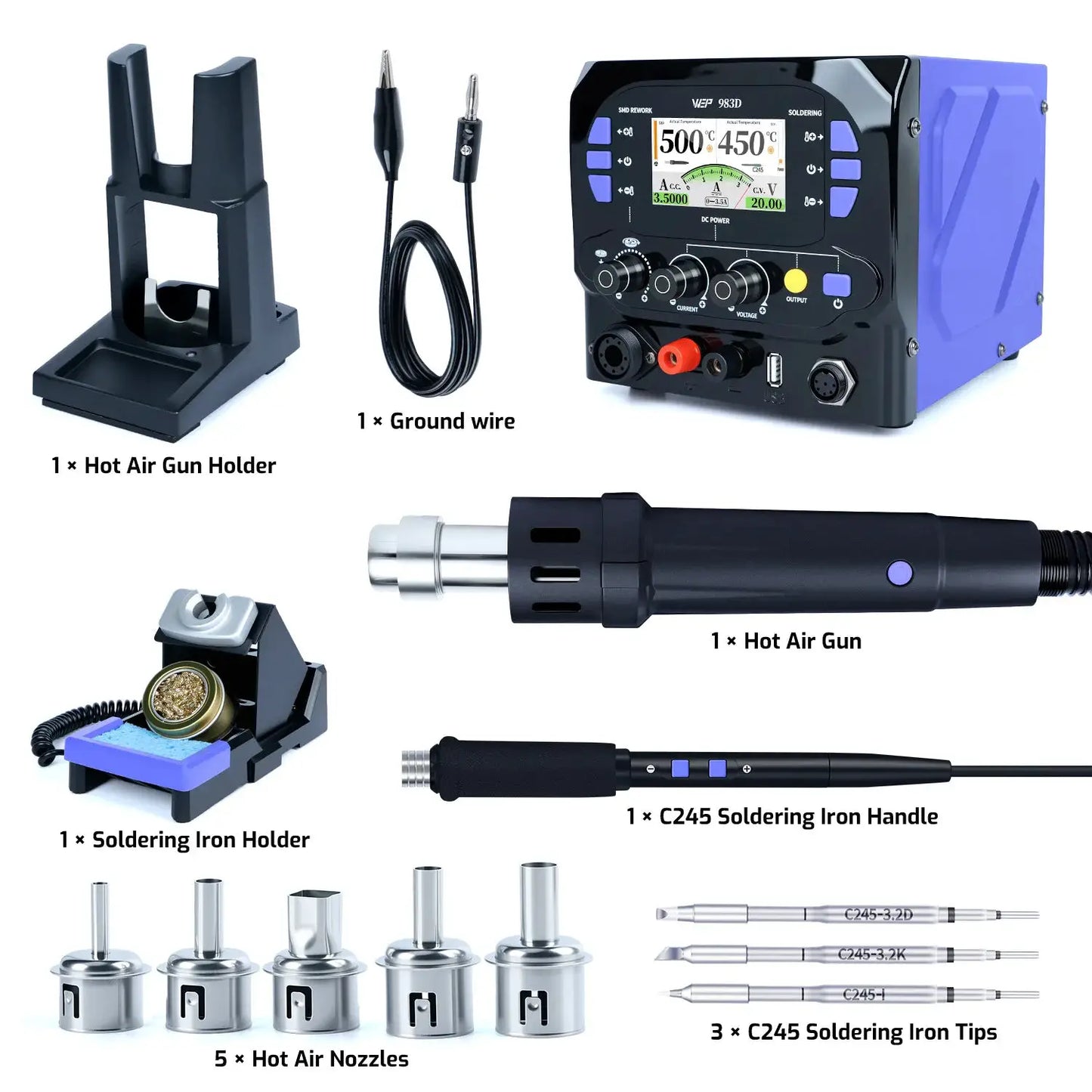 1300W 3IN1 Precision Soldering Station Compatible With C245 C210 Iron Pump Hot Air Handle For Micro Welding DC Power Supply WEP from PriceLows™
