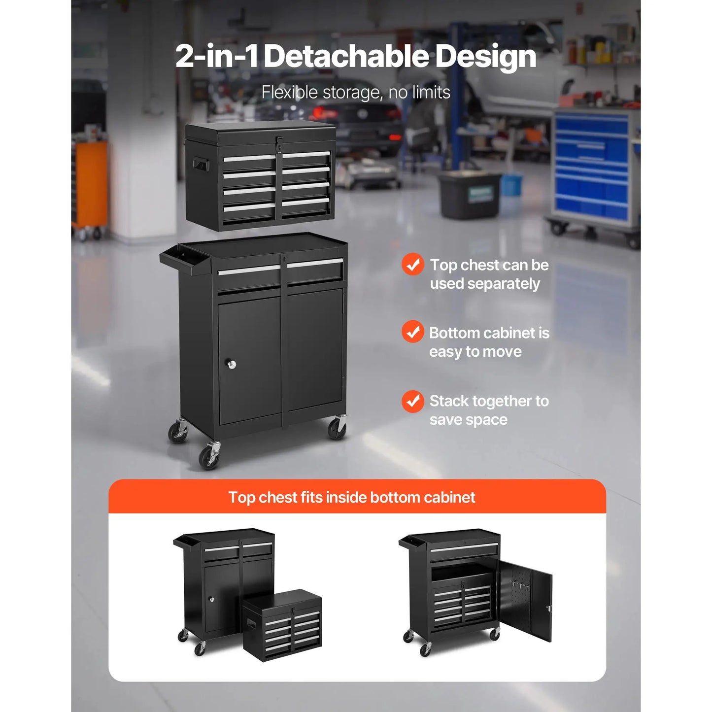 SucceBuy 5 Drawers Rolling Tool Chest 2-in-1 Tool Cabinet Organizer with Lock Bar Metal Toolbox for Workshop Garage Storage from PriceLows™
