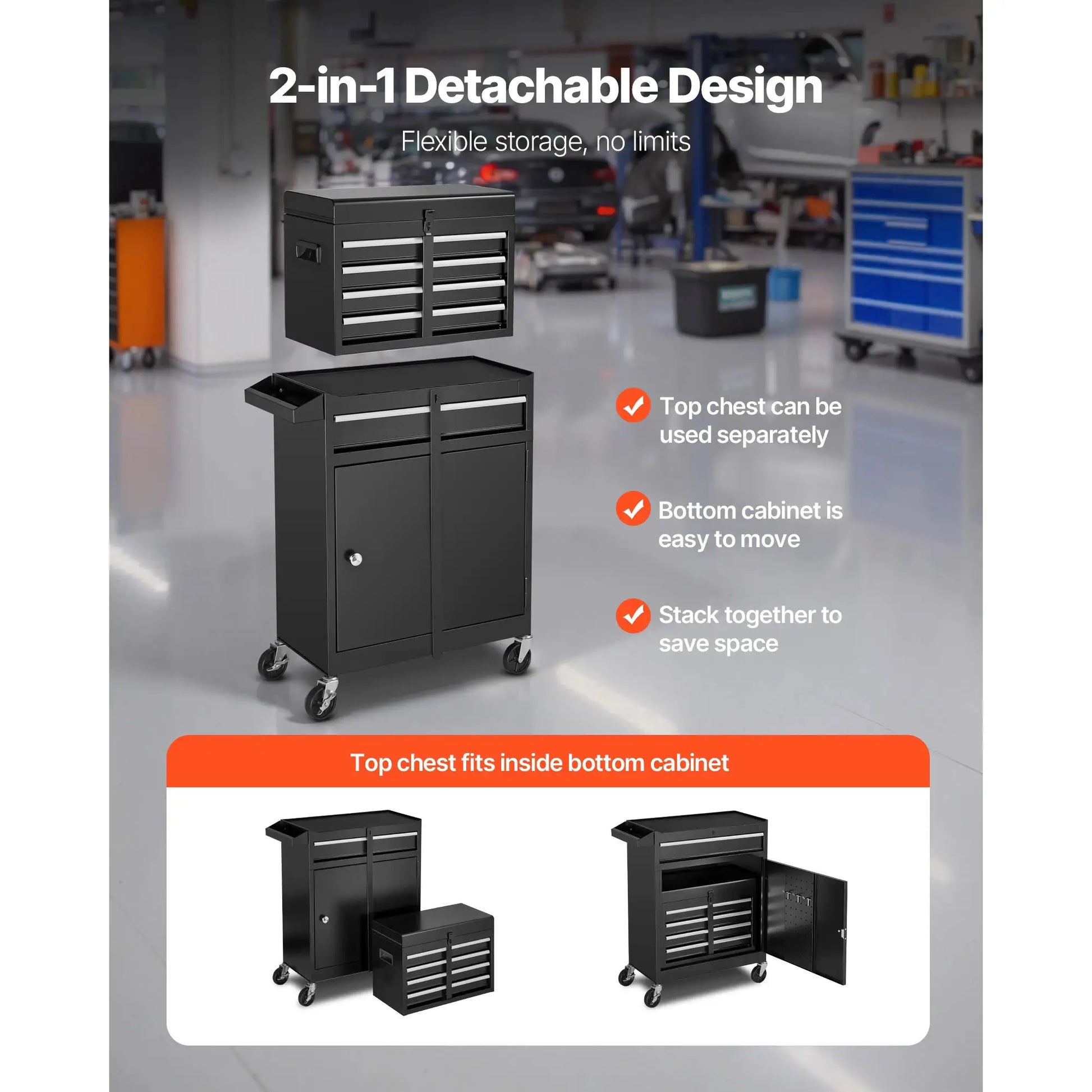 SucceBuy 5 Drawers Rolling Tool Chest 2-in-1 Tool Cabinet Organizer with Lock Bar Metal Toolbox for Workshop Garage Storage from PriceLows™