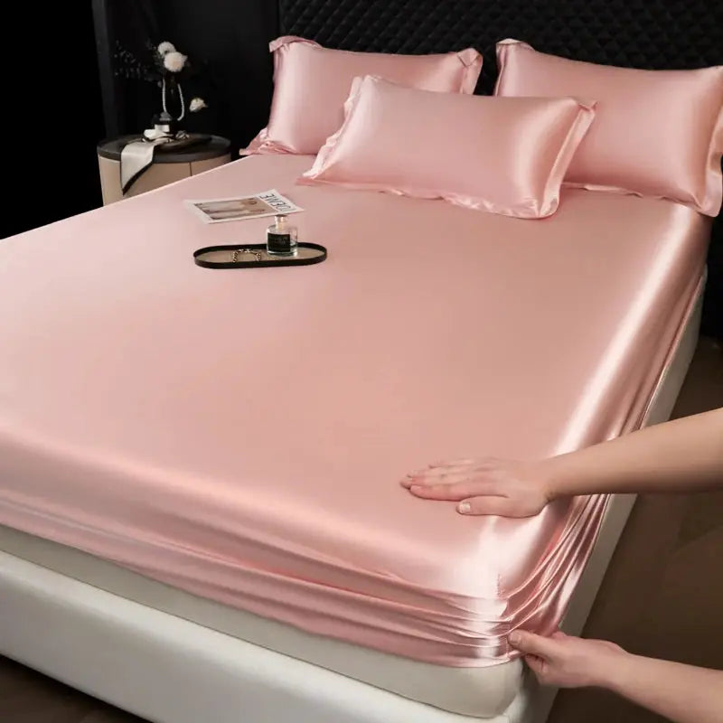 Solid Color Fashion Satin Fitted Sheet Rayon Mattress Cover with Elastic Band Bed Sheet for Bedding 140x200 160x200 from PriceLows™