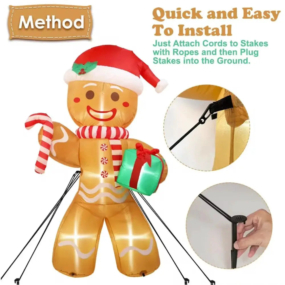 Gingerbread Man Inflatable | 8ft | Outdoor Christmas Yard Decor LED Lights