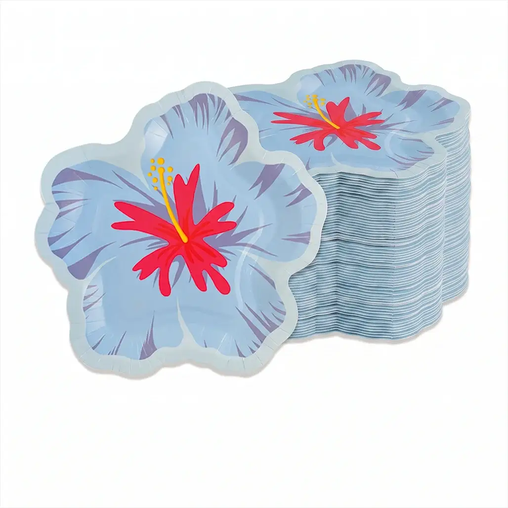 Hibiscus Flower Paper Plates | Tropical Hawaiian Design | Disposable Dessert Serveware