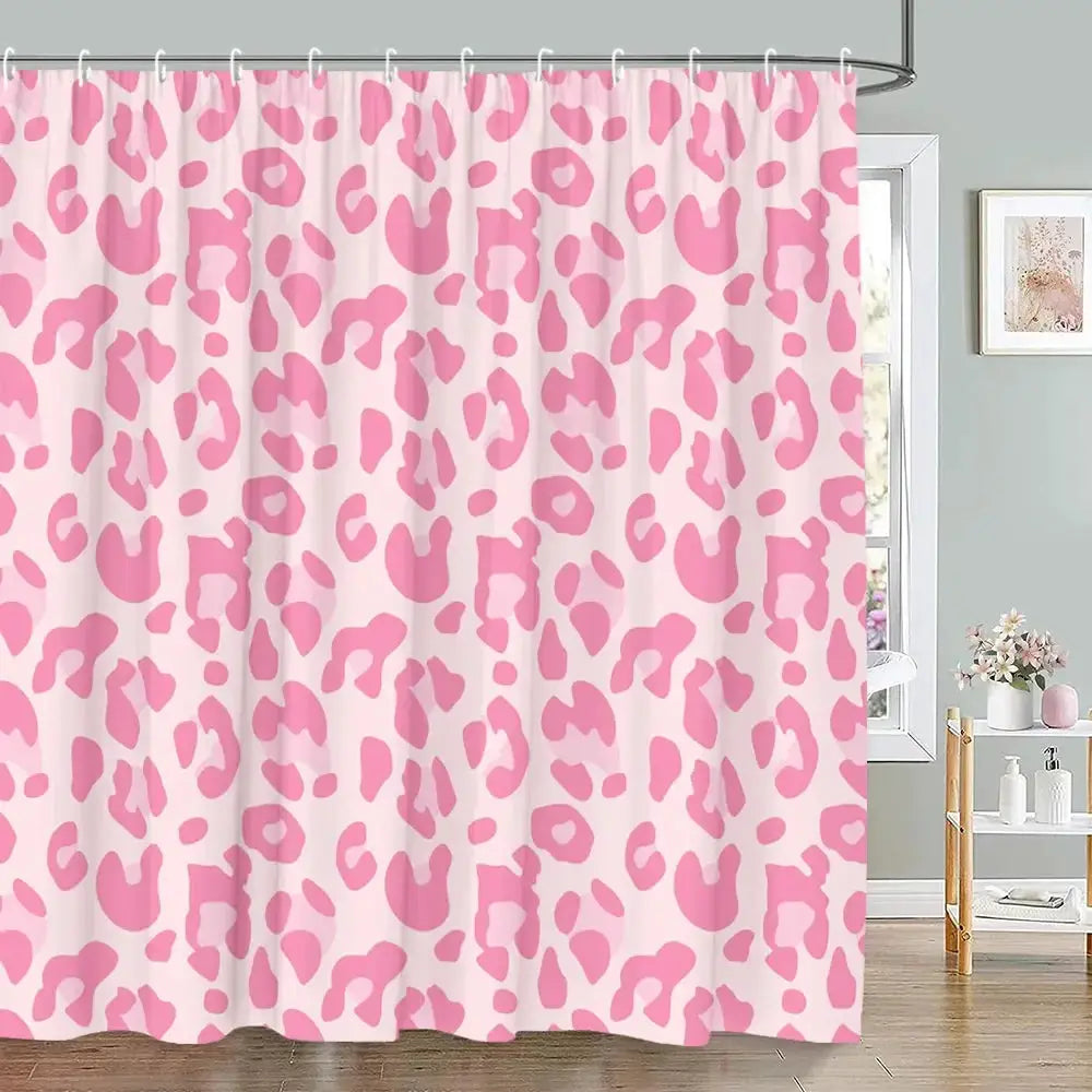 Pink Geometric Shower Curtain Minimalist Stripe Leopard Texture Creative Square Plaid Polyester Fabric Bathroom Decor Curtain from PriceLows™