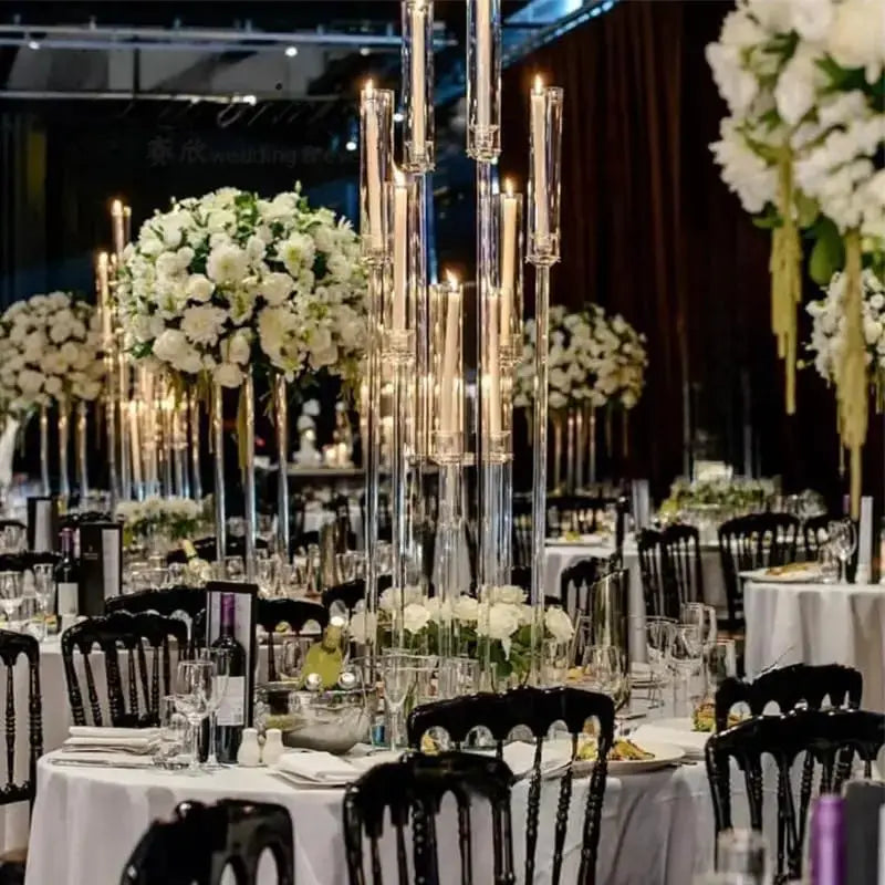 Clear Acrylic Candelabra | 8 Arms | LED Compatible | 10 Pack
