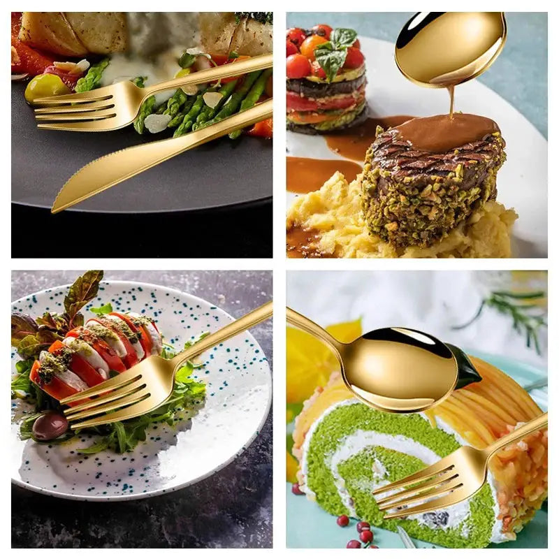 5/20/30/60pcs cross-border stainless steel cutlery set, luxurious gold Portuguese cutlery, suitable for holiday parties. from PriceLows™