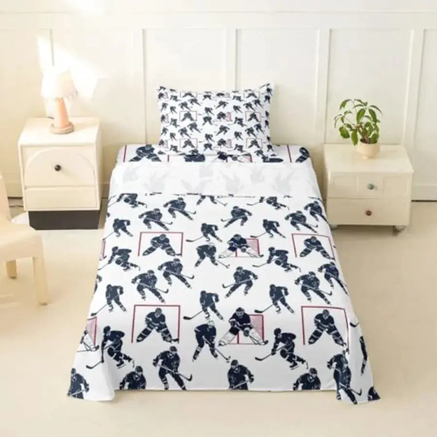 Sheet Set Sports Event Bedding Set Player Bed Sheets for Boys Bedroom Decor Soft Winter Sports Puck Bed Cover, 1 Fitted Sheet+2 from PriceLows™