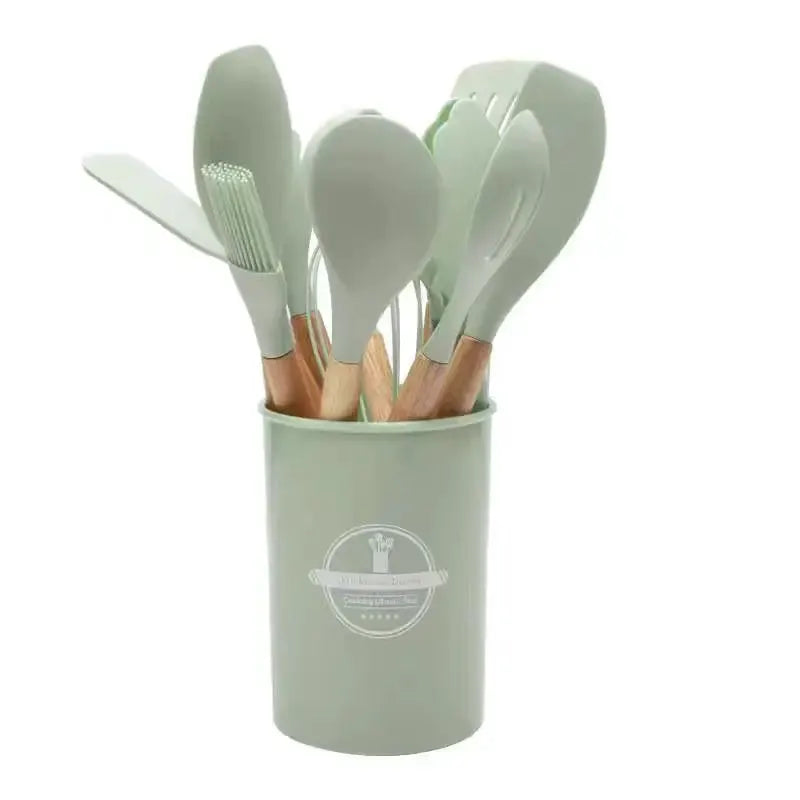 12-Piece Set Spatula Scraper Non-stick Kitchen Utensils Set Mini Version Silicone Kitchen Utensils Wooden Handle Silicone from PriceLows™