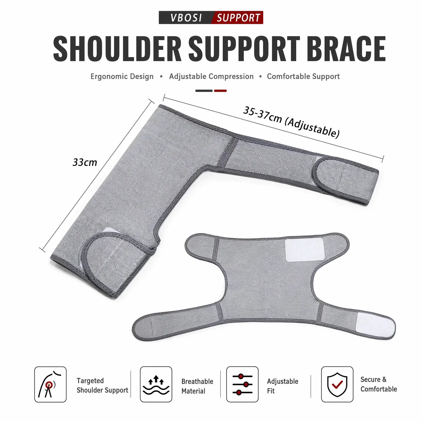Adjustable Shoulder Support Brace | Breathable Compression Knit | Grey Sports Wraps