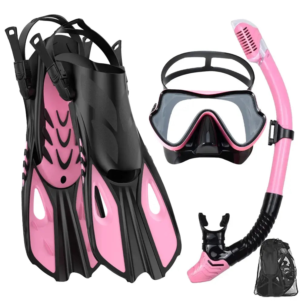 Mask Fin Snorkel Set Snorkel Gear for Adult Panoramic View Snorkel Mask Adjustable Dive Flipper Dry Top Snorkel and Travel Bag from PriceLows™