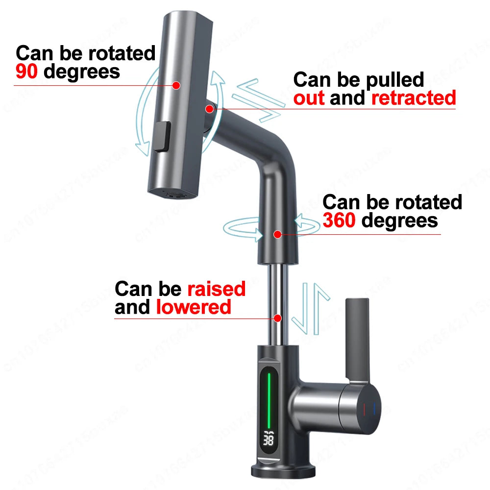 Kitchen Faucet | Waterfall Pull-Out | Digital Display | White