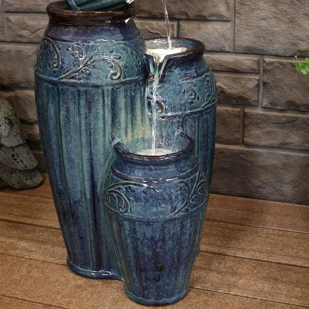 27 Outdoor Ceramic Water Fountain with LED Lights and Adjustable Flow Pump from PriceLows™