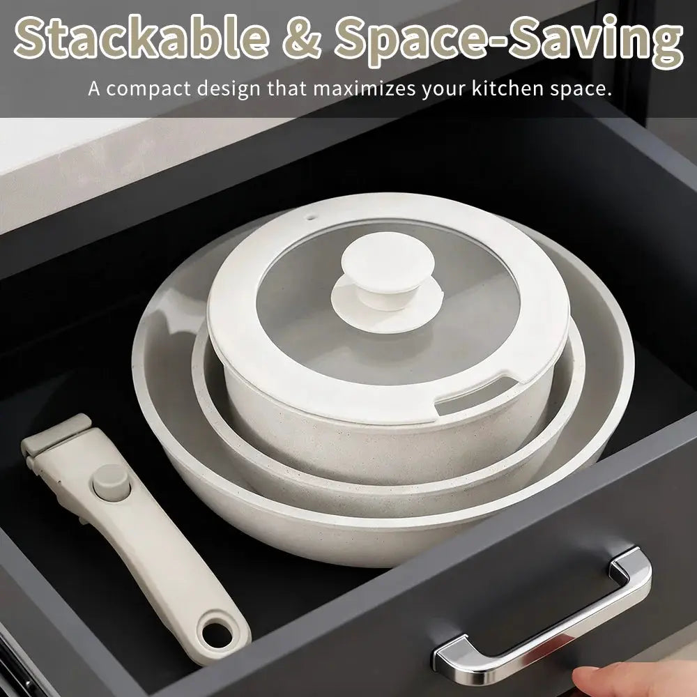 7pcs NonStick Cookware Set Frying Pan and Sauce Pot with Bakeware Utensils, Detachable Handles Kitchen Cooking Essentials from PriceLows™