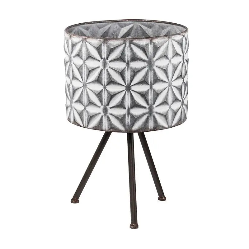 Set of 2 Round Galvanized Metal Planters Stand, Farmhouse Style from PriceLows™