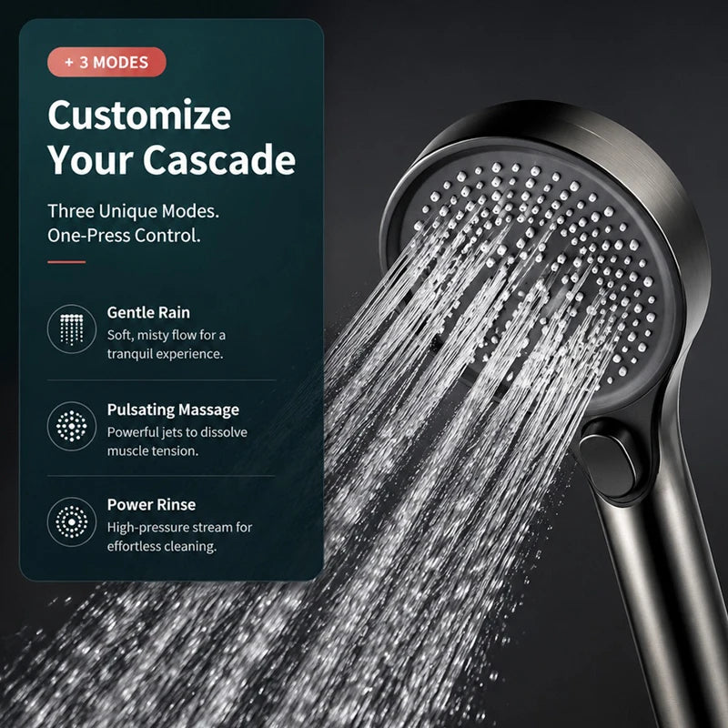 Showerhead | High Pressure | 3 Spray Modes Rainfall/Massage/Jet | G1/2 Connector
