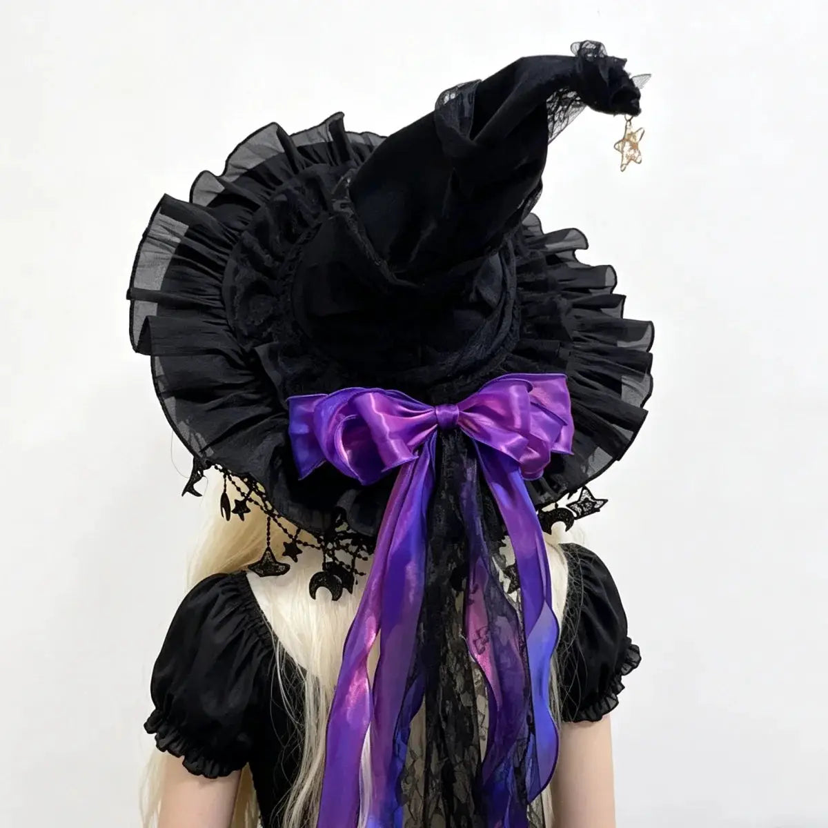 Witch Hat | Lace Trim | Velvet Material | Moon Pendant